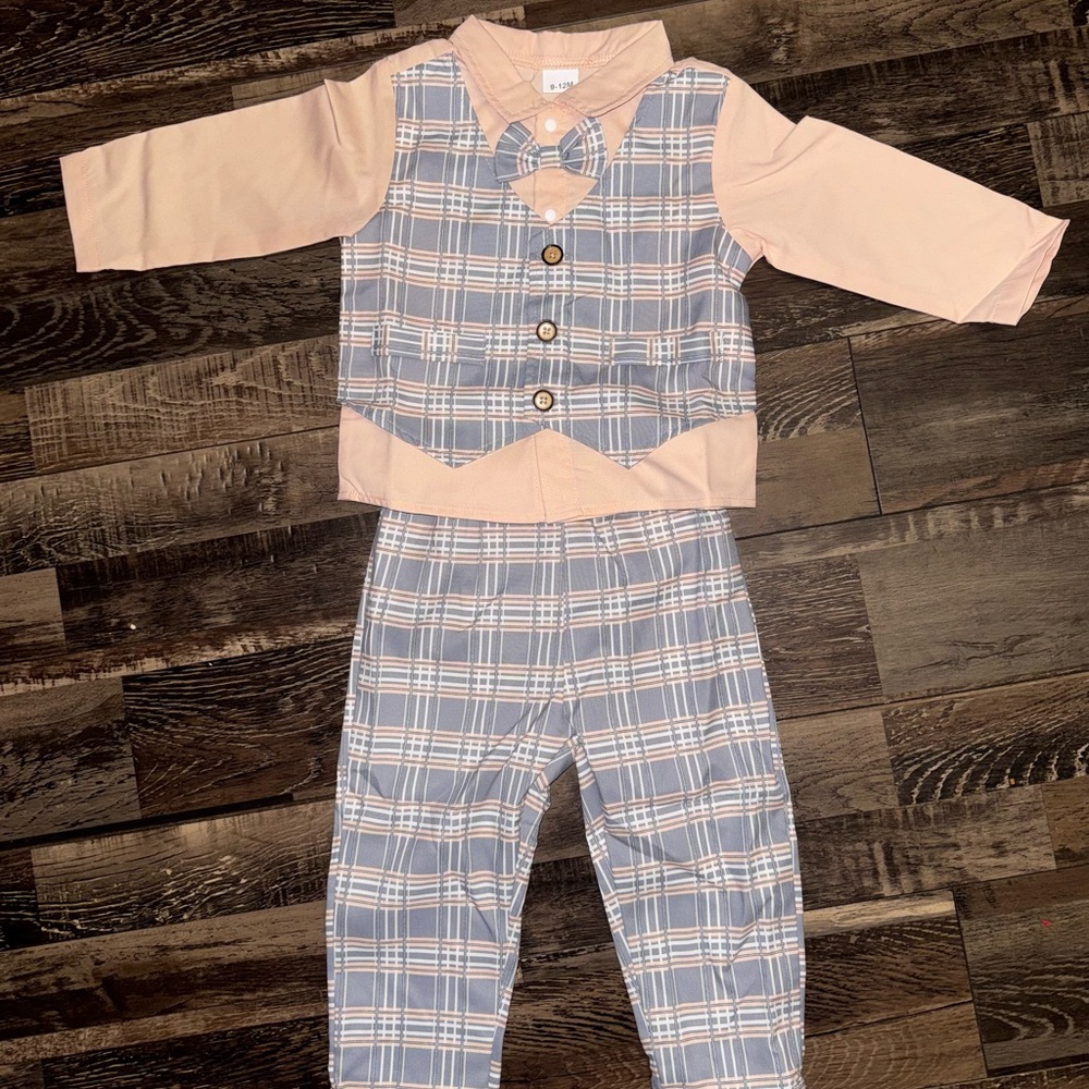 Kids Plaid Matching Set - Pink and Gray